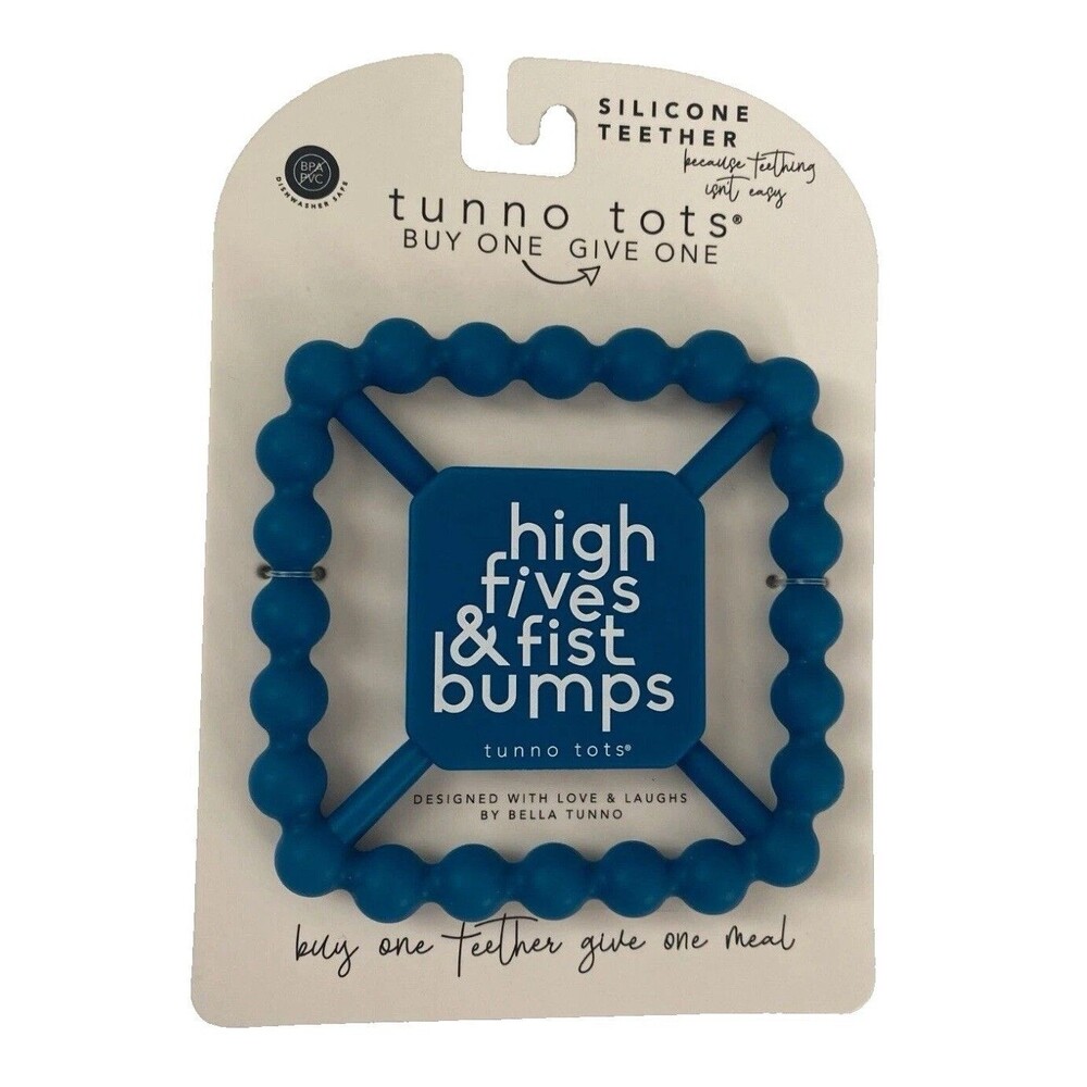 NEW Tunno Tots Silicone Teether Blue “High Fives and Fist Bumps”